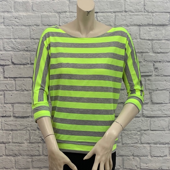 LOFT Tops - ANN TAYLOR LOFT NEON YELLOW & GRAY STRIPED TOP